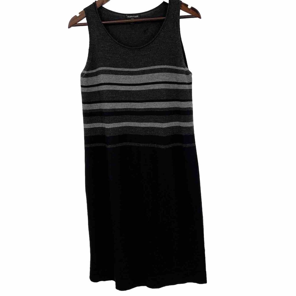 Eileen Fisher S Knit Dress Sleeveless Merino Wool Knee Length Repaired